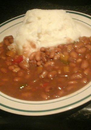 A picture of Simple pap and baked bean soup.