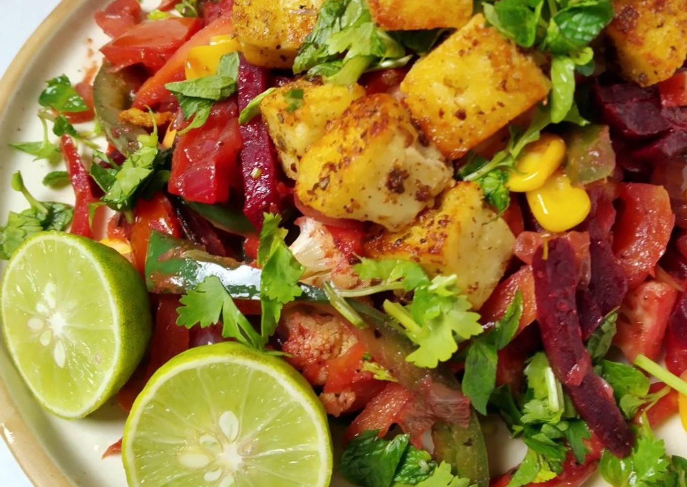 Grilled Paneer With Veggie Salad