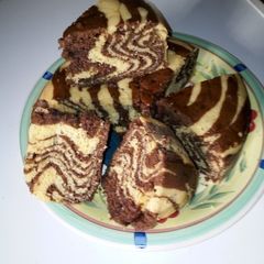 Chocolate cake with zebra strips A picture of Chocolate cake with zebra strips.