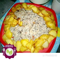 A picture of Scramble egg and chips.