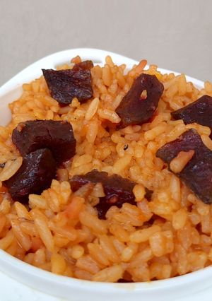 A picture of Beetroot Jollof Rice.