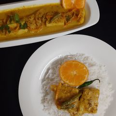 Basa with Orange Kasundi A picture of Basa with Orange Kasundi.