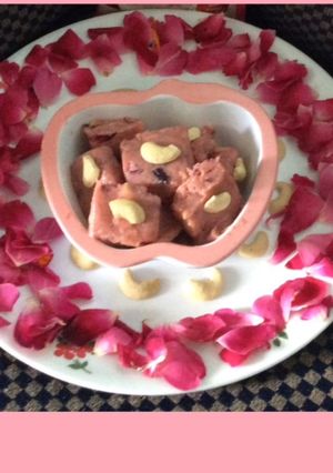 A picture of Fresh rose and cashew fudge.