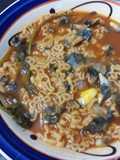 Sopa de pasta con quelites, huitlacoche en caldillo