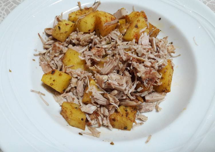 Guarnición sin gluten y vegana de patata y "cerdo mechado"
 🐖