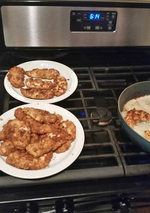 A picture of Easy, quick, pan fried chicken tenders.