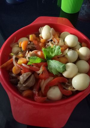 Foto resep Cah telur puyu,pentol paprika