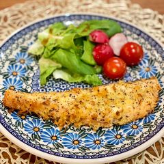 Crunchy crust oven baked salmon A picture of Crunchy crust oven baked salmon.