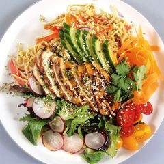 A picture of Chicken noodle salad.