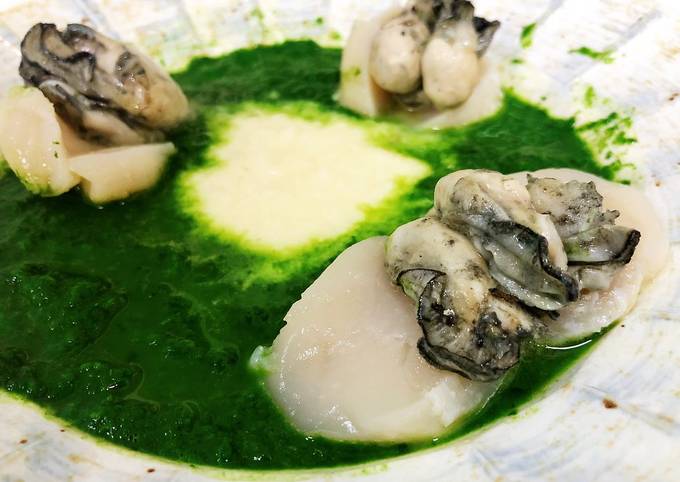 油封干貝牡蠣佐小松菜醬與蒜糊醬食譜by Shang Cookpad