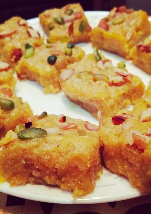 A picture of Sev burfi or Singhar ji mithai.