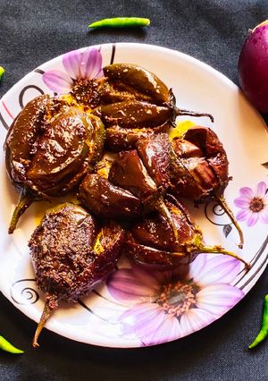 A picture of Bharwa Baingan (Stuffed Eggplant).