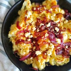 Skillet Cauliflower Cheese With Caramelised Red Onions A picture of Skillet Cauliflower Cheese With Caramelised Red Onions.