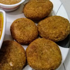 A picture of Rajasthani baati in microwave.