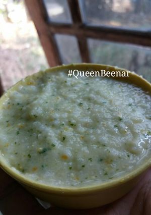 Foto resep Bubur Tim + Kuning Telur Ayam Kampung + Bayam + Wortel MPASI 7m+