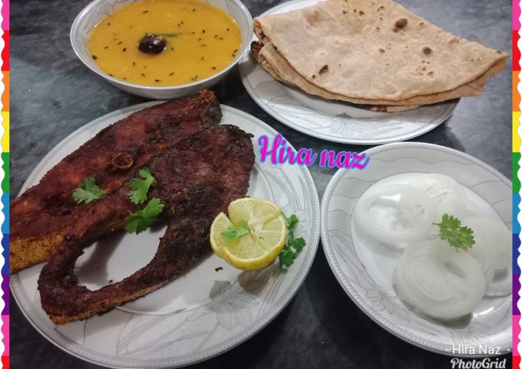 Step-by-Step Guide to Prepare Homemade Fry fish, Mung aur masoor ki daal aur Roti