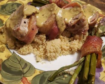 Easy Recipe Brads bacon wrapped pork tenderloin w hatch chile crema Most Delicious