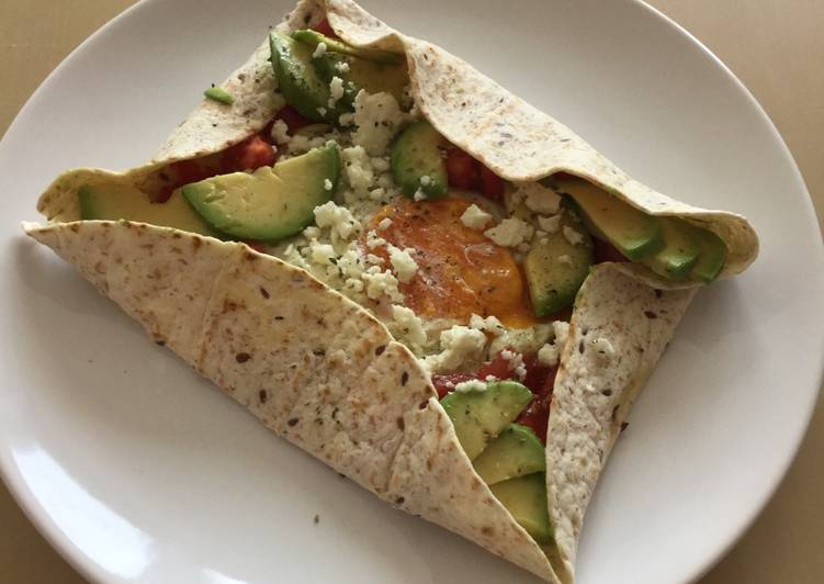 Breakfast tortilla with egg and avocado