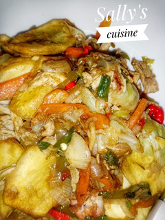A picture of Veggies Sweet potatoes stir fry.