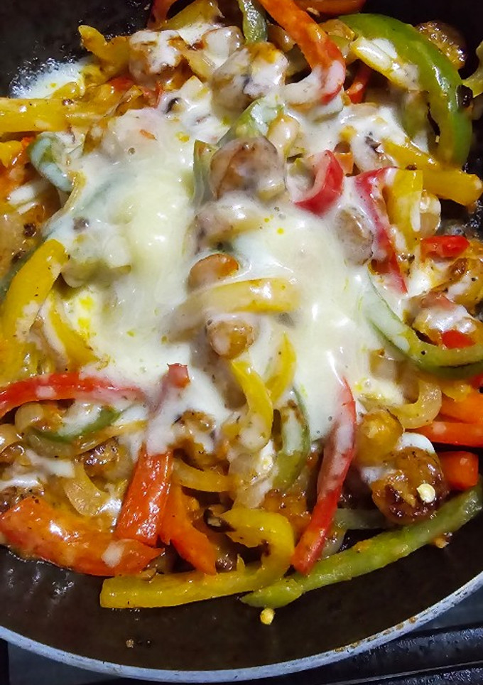 Una foto de Camarones con pimientos gratinado