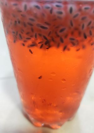 A picture of Rooh Afza with basil.