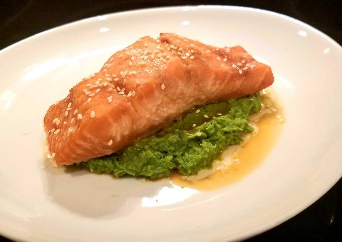 Recipe of Favorite Asian Inspired Salmon With Ginger Mint Pea Puree