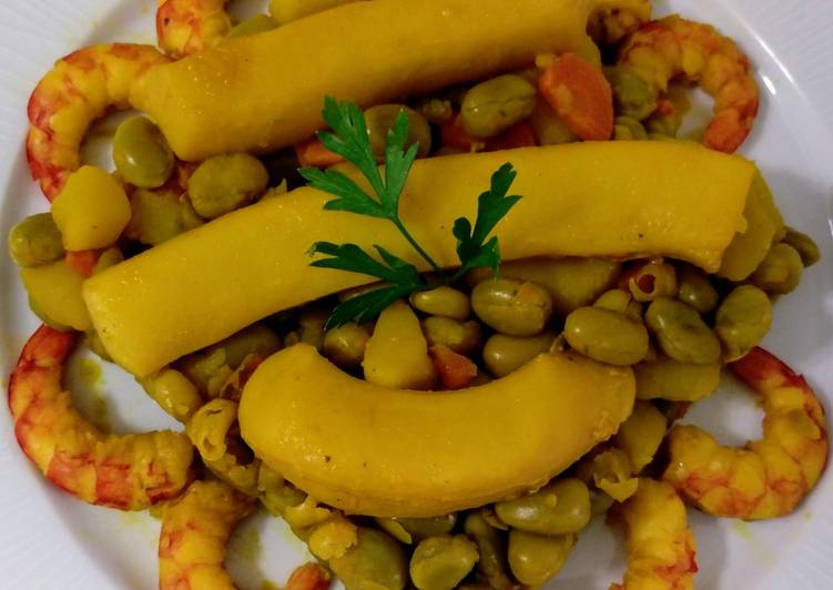 Verduras con chocos y langostinos