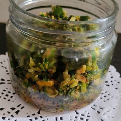 A picture of Instant Green Garlic Pickle (no fermentation).