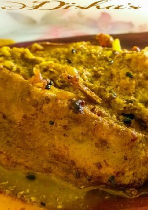 A picture of Banana flower fritters curry :-.