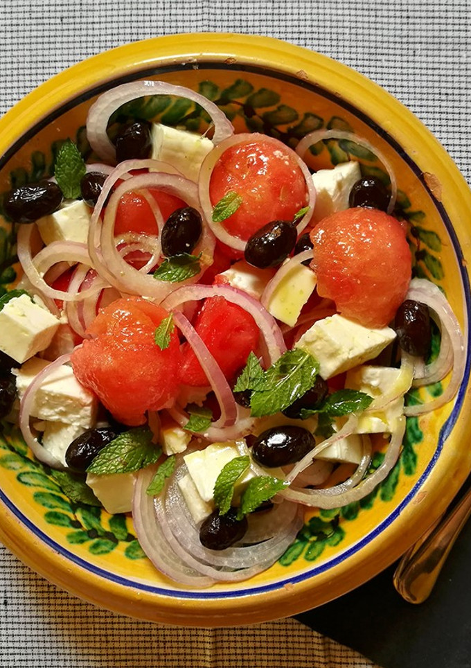Una foto de Ensalada de sandía y feta