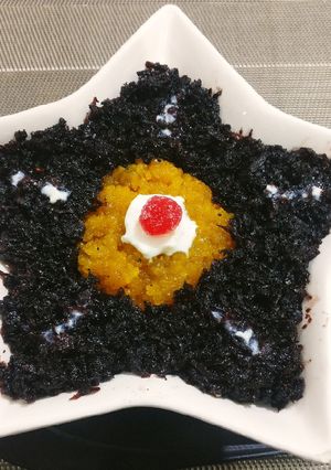 A picture of Black carrots halwa combine with moong dal halwa.