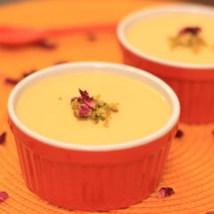A picture of Bhapa doi (Mango flavoured steam yogurt).