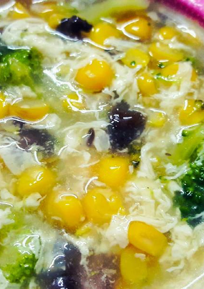 Foto resep Sup jagung telur jamur brokoli