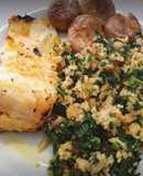 Bacalhau no forno com Migas de Broa e Batatas
