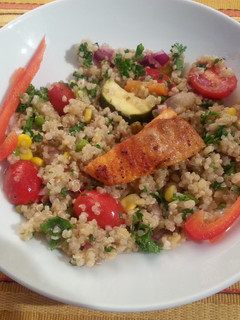 A picture of Quinoa and Salmon.