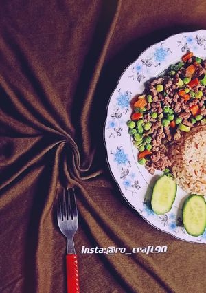 صورة لوصفة البسلة السوتيه باللحم والكرات 😋🍛