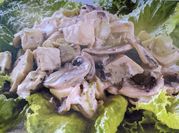 Una foto de ensalada de pollo cocido lechuga