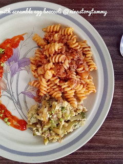 Foto resep Fusilli bolognise with scramble egg broccoli #PR_pasta