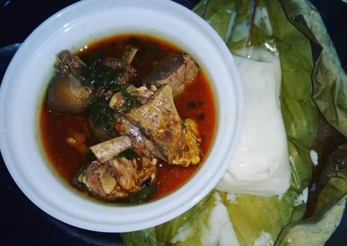 Grilled Goat Meat Pepper Soup paired with Agidi