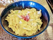 A picture of cheese sausage alfredo