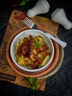صورة لوصفة بطاطا مشوية بالكاتشب