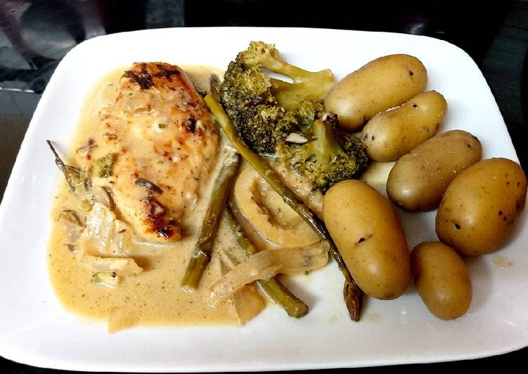 My Chicken Tarragon with Broccoli &amp; Asparagus in sauce 🤩