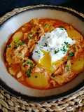 Heura con patatas y huevo poché