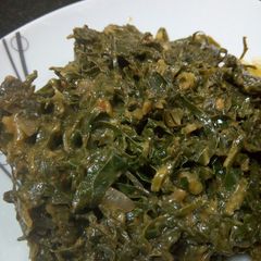 A picture of Peanut butter Sukuma wiki + Swiss chard(spinach).