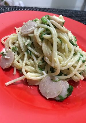 Foto resep Creamy Spinach Spaghetti With Chicken | Spaghetti homemade #anekaresep #dapurnona #resepsederhana