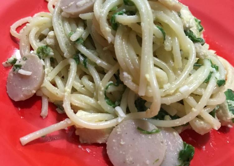 Creamy Spinach Spaghetti With Chicken | Spaghetti homemade #anekaresep #dapurnona #resepsederhana