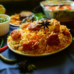 A picture of Paneer Biryani Without Garlic Onion.