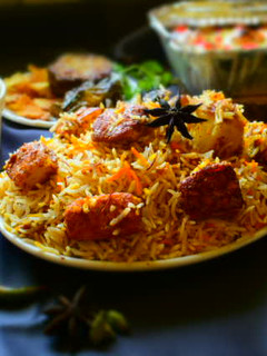 A picture of Paneer Biryani Without Garlic Onion.