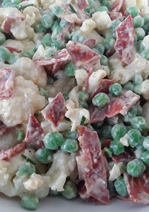 A picture of Sig's Cauliflower, Pea and Chorizo Salad.