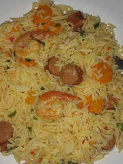 A picture of Shrimp and sausage rice.